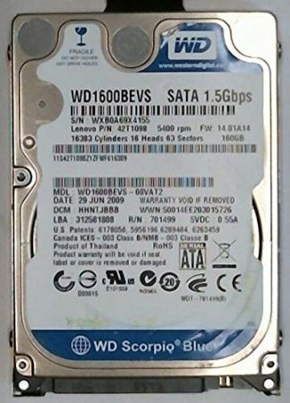 160 GB SATA WD160BEVS-08VAT2 2.5" Festplatte