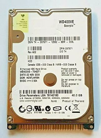 40 GB IDE WD400VE-75HDT1 P-ATA 5400rpm 8MB 2.5" intern Festplatte