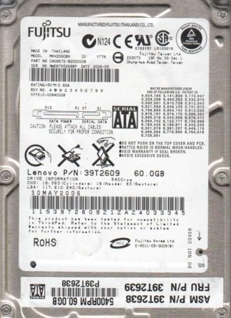 MHV2060BH, PN CA06672-B202000B, Fujitsu 60GB SATA 2.5 Festplatte