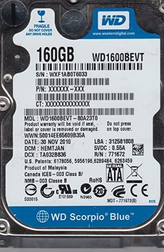 WD1600BEVT-80A23T0, DCM HEMTJAN, Western Digital 160GB SATA 2.5 Festplatte