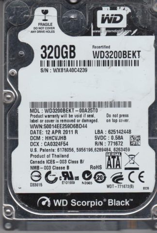 WD3200BEKT-00A25T0, DCM HHCVJHB, Western Digital 320GB SATA 2.5 Festplatte