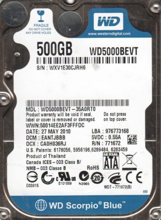 WD5000BEVT-35A0RT0, DCM EANTJBBB, Western Digital 500GB SATA 2.5 Festplatte