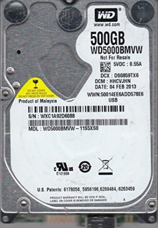 WD5000BMVW-11S5XS0, DCM HHCVJHN, 500GB USB 2.5 Hard Drive