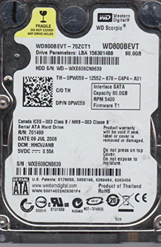 WD800BEVT-75ZCT1, DCM HHCVJANB, Western Digital 80GB SATA 2.5 Festplatte